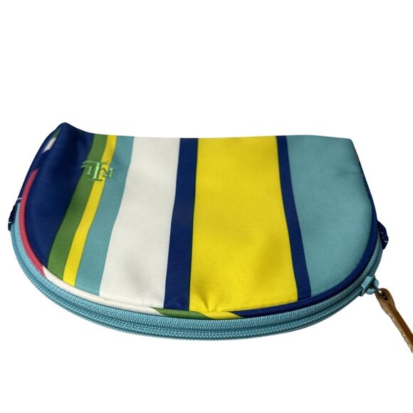 Lauren Ralph Lauren Striped Cosmetic Pouch W/Zipper Closure & Leather Pull - Picture 3 of 9
